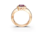 Halo Engagement Ring Setting for Fancy Pink Asscher Cut Center with Wide-Open Pave Split Shank and Prong Head in Rose Gold