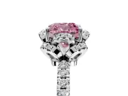 Halo Engagement Ring Setting for Fancy Pink Cushion Cut Center with Openwork Halo, Pave Band and Prong Head in Sterling Silver