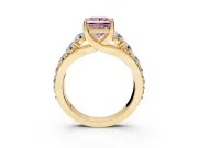 Solitaire Engagement Ring Setting for Fancy Pink Princess Cut Center with Graduated Shared Prongs and Prong Head in Yellow Gold