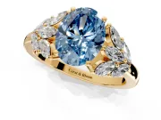 Leaf Cluster Engagement Ring Setting for Fancy Blue Oval Center with Marquise Accents and Prong Head in Yellow Gold