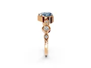 Vintage Station Engagement Ring Setting for Fancy Blue Heart-Shaped Center with Accents and Prong Head in Rose Gold