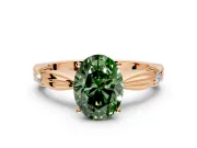 Solitaire Engagement Ring Setting for Fancy Green Oval Center with Carved Leaf Shoulders and Prong Head in Rose Gold