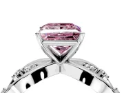 Solitaire Engagement Ring Setting for Fancy Pink Princess Cut Center with Criss-Cross Accent Band and Prong Head in Platinum