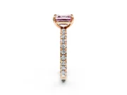 Solitaire Engagement Ring Setting for Fancy Pink Asscher Cut Center with Shared-Prong Accents and Prong Head in Rose Gold