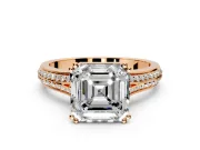 Solitaire Engagement Ring Setting for Asscher Cut Center with Pave Rail Split Shank and Prong Head in Rose Gold