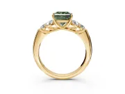 Cluster Engagement Ring Setting for Fancy Green Princess Cut Center with Round Cut Accent Frame and Prong Head in Yellow Gold