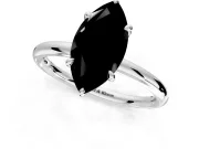 Hidden Halo Engagement Ring Setting for Fancy Black Marquise Center with Thin Rounded Band and Prong Head in Sterling Silver