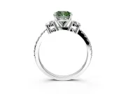 3 Stone Engagement Ring Setting for Fancy Green Cushion Cut Center with Round Cut Side Accents and Prong Head in White Gold