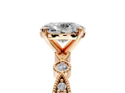 Solitaire Engagement Ring Setting for Oval Center with Milgrain Bezel Accents and Prong Head in Rose Gold