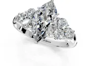 Cluster Engagement Ring Setting for Marquise Center with Round Cut Accent Frame and Prong Head in Sterling Silver