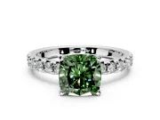 Solitaire Engagement Ring Setting for Fancy Green Cushion Cut Center with Large Accents and Prong Head in White Gold