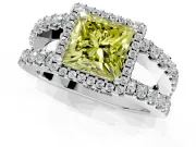 Halo Engagement Ring Setting for Fancy Yellow Princess Cut Center with Wide-Open Pave Split Shank and Prong Head in Sterling Silver