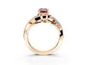 Halo Engagement Ring Setting for Fancy Pink Emerald Cut Center with Marquise and Pave Bypass Band and Prong Head in Rose Gold