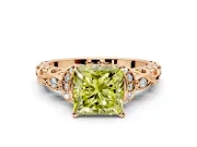 Solitaire Engagement Ring Setting for Fancy Yellow Princess Cut Center with Filigree Band and Prong Head in Rose Gold