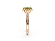 Floral Engagement Ring Setting for Fancy Yellow Emerald Cut Center with Four Accent Clusters and Prong Head in Rose Gold