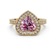 Halo Engagement Ring Setting for Fancy Pink Heart-Shaped Center with Milgrain Halo, Pave Band and Prong Head in Yellow Gold