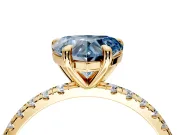 Solitaire Engagement Ring Setting for Fancy Blue Heart-Shaped Center with Fine Pave Narrow Band and Prong Head in Yellow Gold