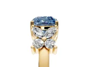 Floral Engagement Ring Setting for Fancy Blue Cushion Cut Center with Marquise Cluster Shoulders and Prong Head in Yellow Gold
