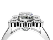 Cluster Halo Engagement Ring Setting for Emerald Cut Center with Milgrain Bezel Accents and Prong Head in Platinum