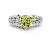 Cluster Engagement Ring Setting for Fancy Yellow Heart-Shaped Center with 2-Row Shoulder Clusters and Prong Head in White Gold
