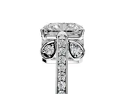 Cathedral Engagement Ring Setting for Radiant Cut Center with Antique-Style Pave Band and Prong Head in Platinum