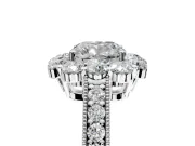 Halo Engagement Ring Setting for Cushion Cut Center with Milgrain Channel Band and Prong Head in Sterling Silver