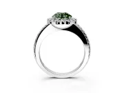 Pave Halo Engagement Ring Setting for Fancy Green Round Cut Center with Single Row Pave Band and Prong Head in White Gold