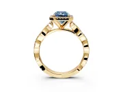 Halo Engagement Ring Setting for Fancy Blue Radiant Cut Center with Pave and Plain Twist Band and Prong Head in Yellow Gold