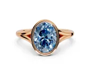 Solitaire Engagement Ring Setting for Fancy Blue Oval Center with V Split Shank and Bezel Head in Rose Gold