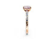 Baguette Engagement Ring Setting for Fancy Pink Princess Cut Center with Alternating Bar-Set Band and Prong Head in Rose Gold