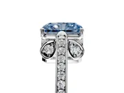 Cathedral Engagement Ring Setting for Fancy Blue Radiant Cut Center with Antique-Style Pave Band and Prong Head in Sterling Silver