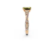 Solitaire Engagement Ring Setting for Fancy Yellow Emerald Cut Center with Twisted Pave Split Shank and Prong Head in Rose Gold