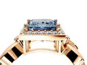 Halo Engagement Ring Setting for Fancy Blue Princess Cut Center with Floral Band and Prong Head in Rose Gold