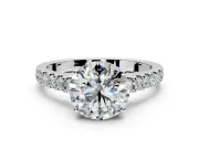 Solitaire Engagement Ring Setting for Round Cut Center with Partway Pave Band and Prong Head in White Gold