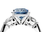 3 Stone Engagement Ring Setting for Fancy Blue Princess Cut Center with Large Pear-Shaped Accents and Prong Head in Platinum