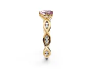 Solitaire Engagement Ring Setting for Fancy Pink Heart-Shaped Center with Accented Twist Band and Leaf Prong Head in Yellow Gold