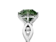 Solitaire Engagement Ring Setting for Fancy Green Cushion Cut Center with Accented Twist Band and Leaf Prong Head in Platinum
