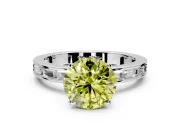 Solitaire Engagement Ring Setting for Fancy Yellow Round Cut Center with Channel Baguette Band and Prong Head in Platinum