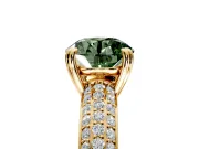 Solitaire Engagement Ring Setting for Fancy Green Round Cut Center with Multi-Row Pave Accents and Basket Head in Yellow Gold
