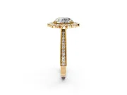 Milgrain Halo Engagement Ring Setting for Round Cut Center with Bezel Point Accents and Prong Head in Yellow Gold