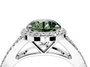 Halo Engagement Ring Setting for Fancy Green Round Cut Center with Pave Split Shank and Prong Head in Sterling Silver