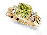 Solitaire Engagement Ring Setting for Fancy Yellow Cushion Cut Center with Grooved Bar Accent Band and Prong Head in Yellow Gold