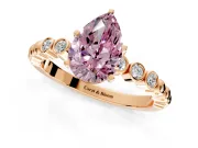 Solitaire Engagement Ring Setting for Fancy Pink Pear-Shaped Center with Bezel-Dot Beaded Band and Prong Head in Rose Gold