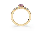 5 Stone Engagement Ring Setting for Fancy Pink Emerald Cut Center with Plain Band and Prong Head in Yellow Gold