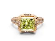 Solitaire Engagement Ring Setting for Fancy Yellow Princess Cut Center with Accented Split Shank and Prong Head in Rose Gold