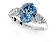 3 Stone Engagement Ring Setting for Fancy Blue Oval Center with Large Pear-Shaped Accents and Prong Head in Sterling Silver