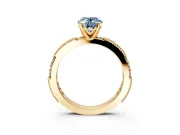 Solitaire Engagement Ring Setting for Fancy Blue Oval Center with Milgrain-Edged Pave Band and Prong Head in Yellow Gold