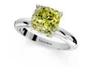 Solitaire Engagement Ring Setting for Fancy Yellow Cushion Cut Center with Wire Band and Prong Head in Platinum