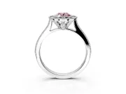 Halo Engagement Ring Setting for Fancy Pink Oval Center with Milgrain Pave Band and Bezel Head in Sterling Silver