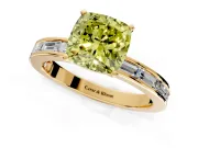 Solitaire Engagement Ring Setting for Fancy Yellow Cushion Cut Center with Channel Baguette Band and Prong Head in Yellow Gold